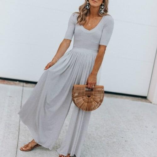 Fashion Women Jumpsuit Spring Summer Clothes Solid Color Short Sleeve Ankle Length Long Pants Loose Type Clothing Ladies Wear