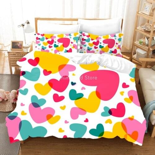 Colorful Heart Shape Bedding Set Warming Duvet Cover Sets Comforter Bed Linen Twin Queen King Single Size Dropship