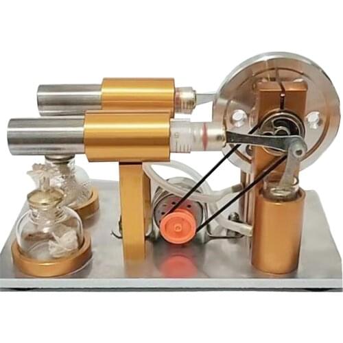 Metal Double-cylinder Stirling Engine Model Scientific Experiment Educational Toys gift (Color of Bulb is Random)