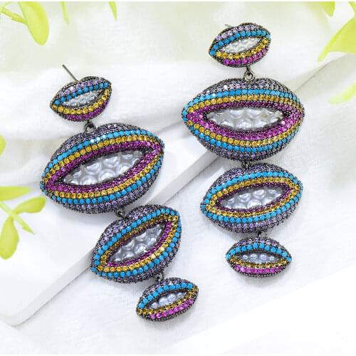 Missvikki CZ Bridal Long Big Pendant Earrings for Women Bridesmaid Pendant Wedding Jewelry Top Quality European Style