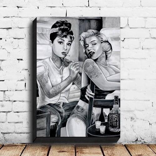 Monroe Hepburn Figure Art Poster Classical Black and White Canvas Painting Pictures for Living Room Frameless Wall Art Prints