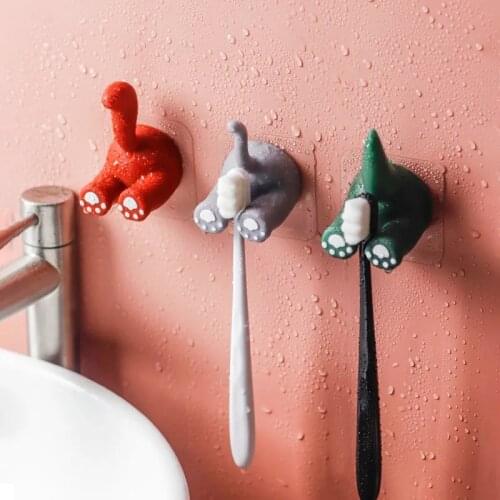 Kawaii Animal Tail Toothbrush Toothpaste Shelves Wall Rack Storage Holders Hanging Cartoon Children Brush Teeth Bathroom Hooks