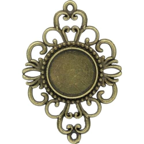 8SEASONS Connectors Findings Flower Antique Bronze Hollow Cabochon Setting(Fits 18mm Dia) 5.2x3.6cm,10PCs (K02482)