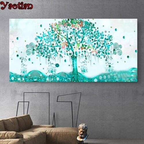 New Arrivals 5D Diamond Painting Green Abstract fortune Tree Handmade Diamond Embroidery Mosaic Living room banner decoration