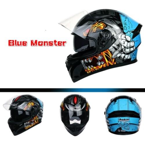 New Stylish Blue Monster Four Season Double Shield Motorcycle HELMET DOT ECE Approved Flip Up Motorbike HELMET Motorbikes