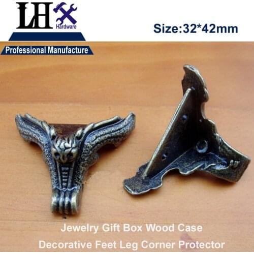 P0YP89 4pcs/lot Antique Wing Zinc Alloy Stripes Jewelry Gift Box Wood Case Furniture Decorative Feet Leg Corner Protector