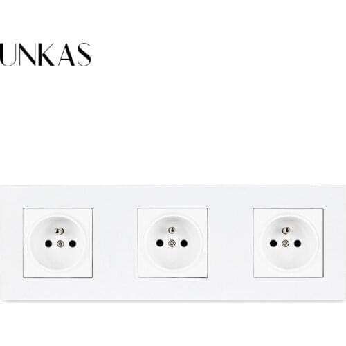 UNKAS PC Plastic Panel Wall Outlet French Standard Electric Three Gang Export Power-Socket AC110~250V 258mm*86mm