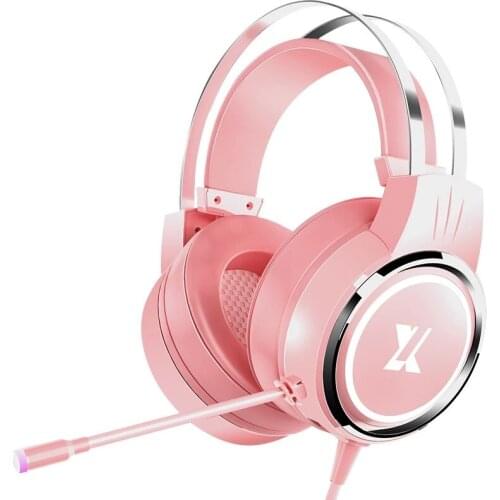 Pink LED Headphones Colorful Wired With Microphone Professional Gamer Light Earphones For PS4 Phone PC Headphones Gaming