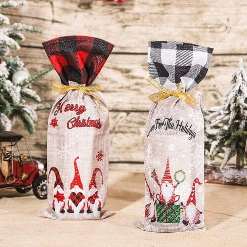 Christmas Wine Bottle Covers Bag Holiday Santa Claus Champagne Bottle Cover Red Table Merry Christmas Decorations for Home
