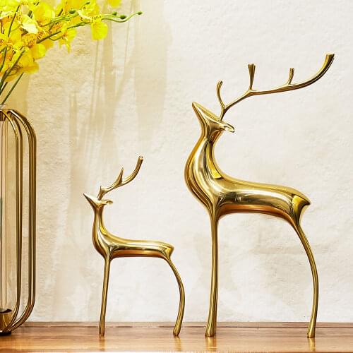 Golden Moose Sculpture Luxury Home Decorative Animal Figurines Christmas New Year Desk European Decoration Feng Shui Ornament