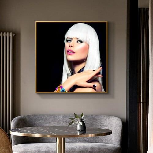 Modern Fashion White Hair Women Oil Painting HD Print on Canvas Art Poster Wall Picture for Living Room Cuadrs Decor
