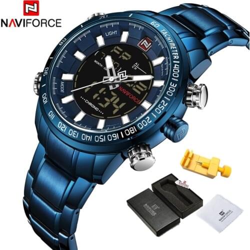 NAVIFORCE Luminous Waterproof Wristwatches Top Brand Dual Display Relogio Masculino Stainless Steel Military Watch Luxury Montre