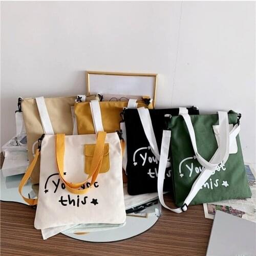 Large-capacity Canvas Womens Bag Letter Printing Hit Color Shoulder Bag Literary Simple Portable Crossbody Bags for Women