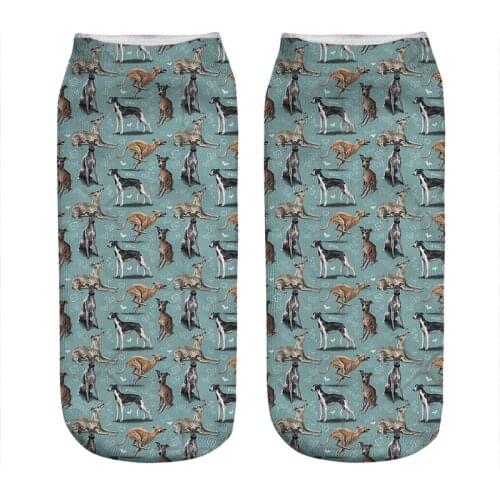 Womens socks kawaii The Whippet dogs blue Printed Socks Woman harajuku Happy Funny Novelty cute girl gift Socks for women