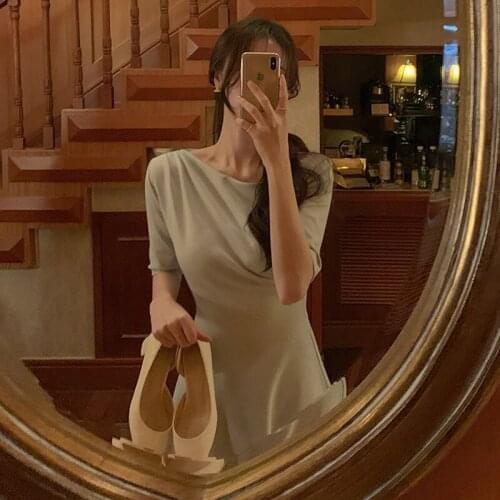 Slash Neck Summer Long Dress Cold Shoulder Sexy Office Lady Party Dress Korean High Waist Elegant Midi Dress Slim Vintage