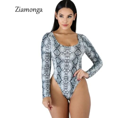 Ziamonga Catsuit Women 2019 Fall Winter Europe And America New For Snakes Prints Slim Fits O-Neck Bodysuits Casual Rompers Women