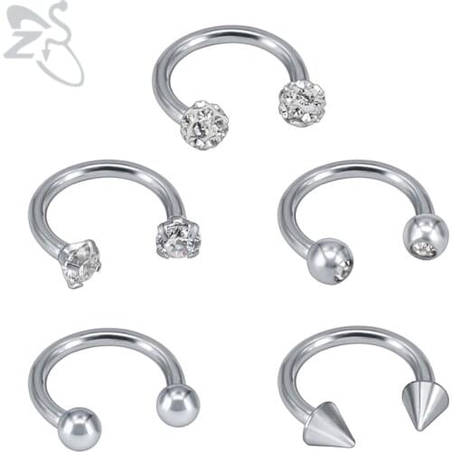 ZS 5 Pairs/lot 16G Surgical Steel Nose Stud BCR Nose Ear Piercing Eyebrow Lip Nipple Clicker Septum Crystal Captive Bead Ring