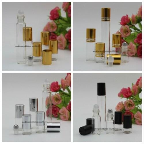 10ML clear glass bottle glass roll on black/gold/silver lid for eye cream/serum/perfume/essential oil cosmetic packing