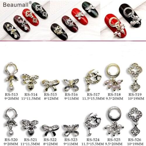 10pcs/lot, 3d Nail Art Elegant Designs Alloy With Pearls Crystal Rhinestones Nail Tips Beauty