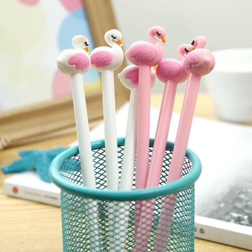 100 PCS South Korean New Small Fresh and Lovely Soft Glue Flamingo Neutral Pen Learning Stationery Office Stationery