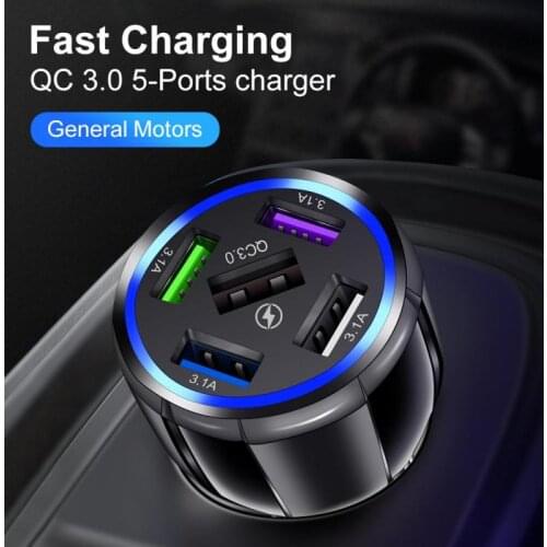 15A 5 USB Car Charge Universal Mobile Phone Charger Mobile Phone Car Charger QC3.0 Adapter Stable Fast Charging Wholesale