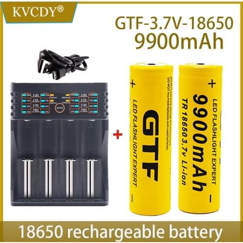 18650 battery GTF 18650 Battery li-ion Battery 3.7V 9900mAh Rechargeable Battery for flashlight battery(Yellow)+401 Charger