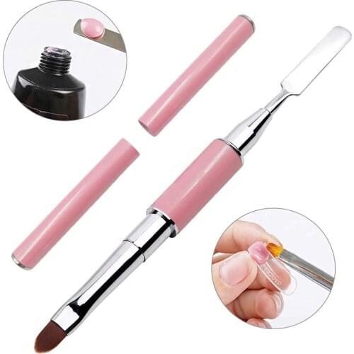 2Pcs 2 In 1 Nail Art Brush Gel Manicure Nail Tool Nail Brushes Stainless Steel UV Acrylic Nails Extension Professional