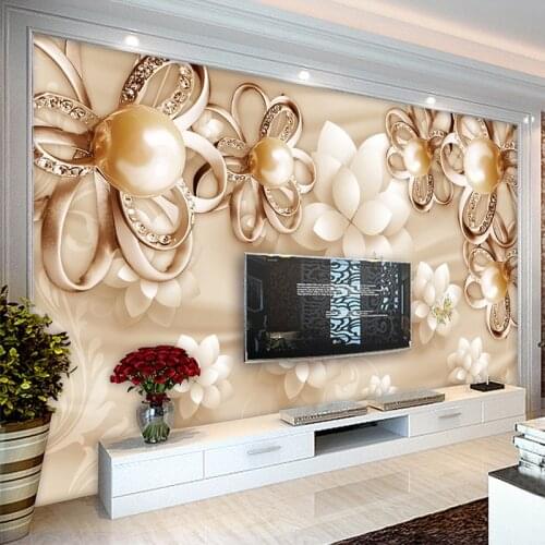Custom Mural Wallpapers Home Decor 3D Golden Pearl Flower Jewelry Living Room Bedroom TV Background Photo Wallpaper Papier Peint