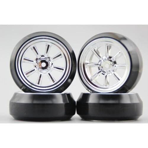4pcs RC 1/10 Hard Drift Tire Tyre Wheel Rim W8S3C 3mm offset (Chrome) Fits For 1:10 Drift Car