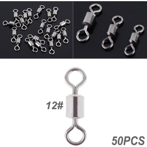 50pcs/lot 12# High Tensile 8 Shape Barrel ball Bearing Fishing Swivel Snap Hook Mini Connector Solid Ring With Interlock