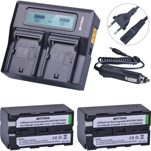 2Pcs 5200mAh NP-F750 NP-F770 NP F750 NP F770 Battery + Fast LCD Dual USB Charger for NP-F970 F550 NP-F960 F970 F950 NP F750 bat