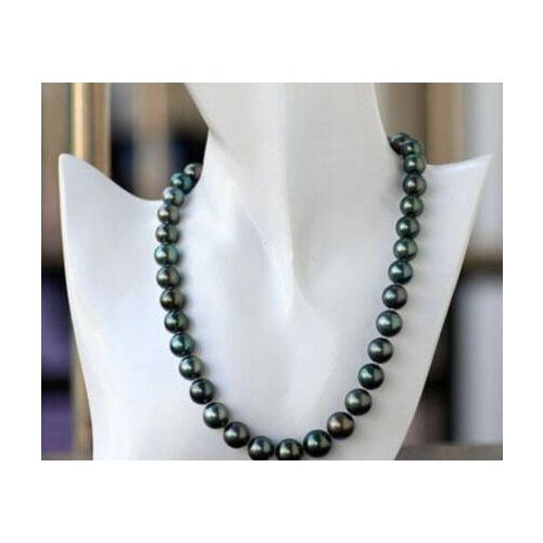 Free shipping Noble jewelry Excellent gloss AAA 9-10 mm Tahitian peacock green pearl necklace