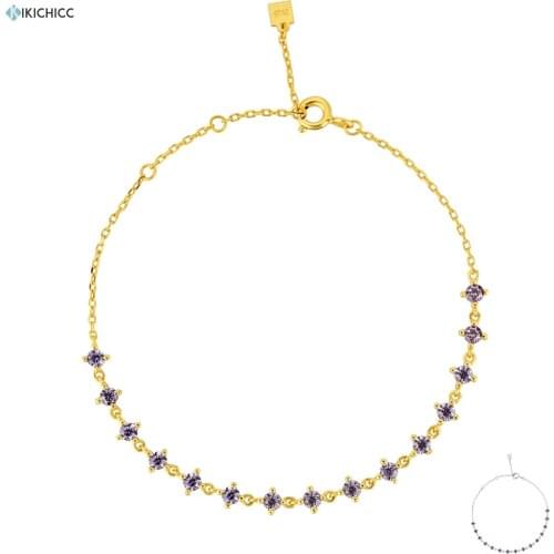 Kikichicc 100% 925 Sterling Silver Gold Purple Zircon Luxury CZ Chain Bracelet 2020 Rock Punk Fashion Jewelry Fine Luxury