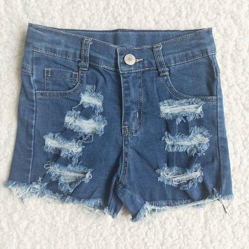 High Quality Kids Washed Denim Shorts Summer Fashion Ripped Jeans For Baby Girls With Button
