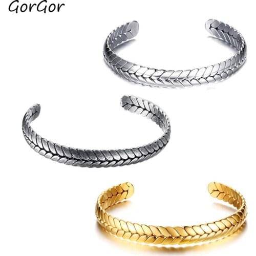 GorGor Bangles Women Stainless Steel Pattern Wheat Ears Opening 8MM Simplicity Individuality Gift Fashion Accessories B-124
