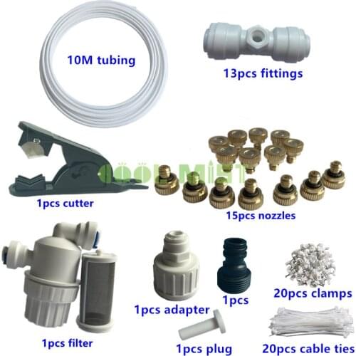 H119 Summer DIY 10M Watering Kits Including 15 pcs Fog Nozzles 0.1mm-0.8mm 13 pcs Tee Fitting for Outdoor Misting Cooling System