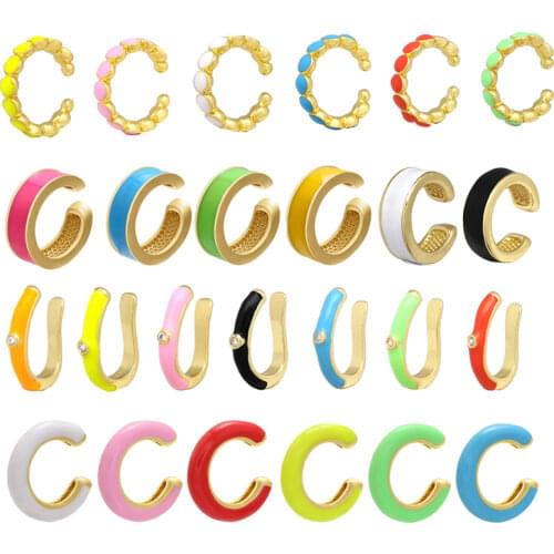 Single One Ear Cuff Neon Green Yellow Bright Fluorescent Jewelry Geometric Round U Clip on Earrings No Piercing Earcuff Aretes