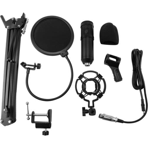 HFES Condenser Microphone Kit,Mic Set with Adjustable Suspension Scissor Arm Metal Shock Mount Windproof Net for Recording