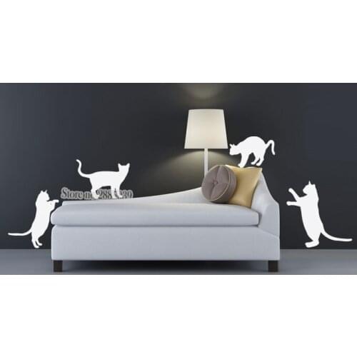 Cat Silhouettes Wall Sticker DIY Self-Adhesive Adorable Cat In Different Styles Stickers Combination Sofa Background Decor LA370