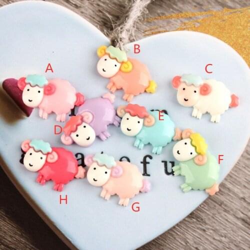 Mini Order 32*20mm Kawaii Resin Cabochon Solid Candy COlors Animal Sheep Clay Bead Charm Embellishments Scrapbooking Ornaments
