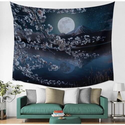 Mount Fuji And Cherry Blossoms At Night Wall Tapestry Cover Beach Towel Picnic Yoga Mat Home Decoration