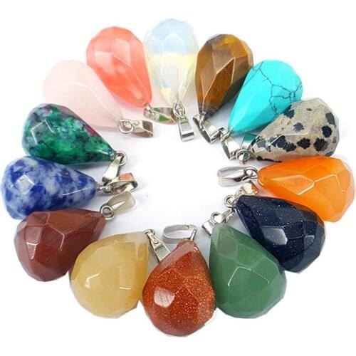 Natural Teardrop Facted Quartz Pendant Crystal Water Drop Healing Chakra Reiki Charms Bulk for Jewelry Making Assorted