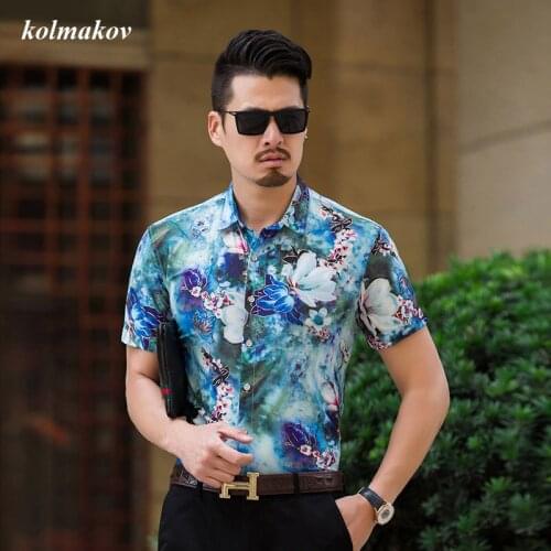 New Summer Style Men Boutique Plus Colors Short-sleeve Shirt High-quality Slim Flowers Mens Short Sleeve Shirt Plus Size M-7XL