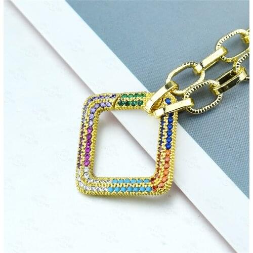 New Design Can Open Cross Chunky Chain Necklace Rainbow Zircon with Cubic Zircon Religion Pendant Jewelry for Party Gift 1pc