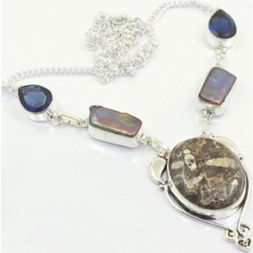 Turtella & Biwa Pearls & Iolites Necklace Silver Overlay over Copper, 51 cm, N3888