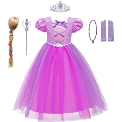 Girls Princess Rapunzel Dress Summer Dresses Child Cosplay Party Costumes Kids Girls PurpleTangled Role Halloween Clothing Gown