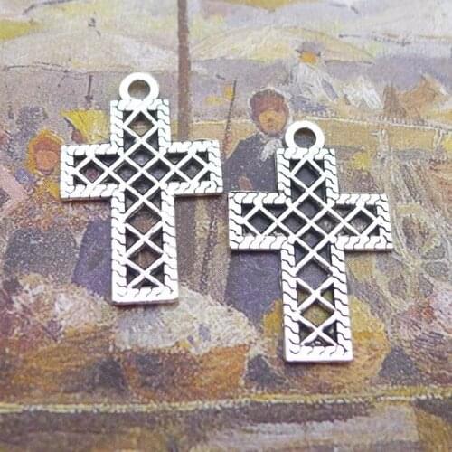 30pcs/Lot 16x25mm Antique Silver Color Hollow Christian Cross Charms Pendant For Jewelry Making DIY Jewelry Findings