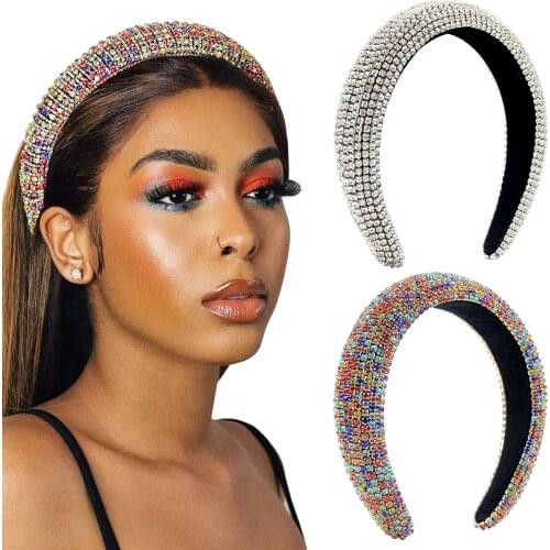Luxury Full Rhinestone Hair Band Sponge Diamond Headbands For Women Girl Baroque Headband Woman Fashion Sparkly Hair Accessories