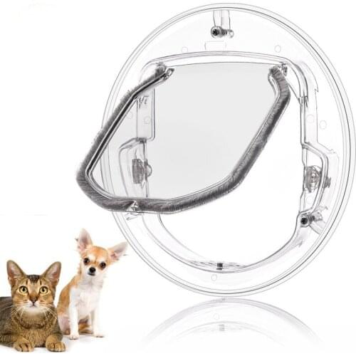 Transparent Pet Dog Flap Door Round Shape Plastic Household Dog Cat Gate Lockable Security Pet Entrance Puppy Hole Door Supplies