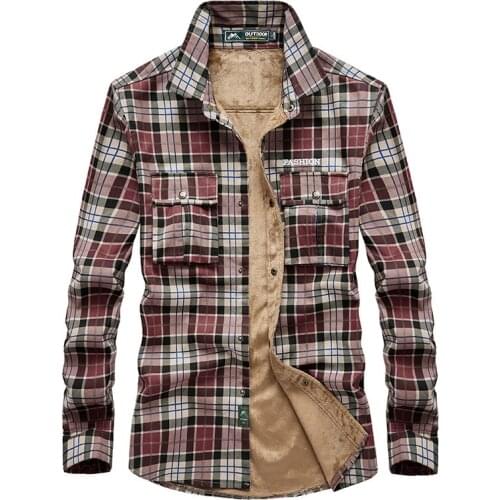 Winter Shirt Men Fleece Thick Warm Shirts Pure Cotton Fashion Plaid Long Sleeve Mens Shirts Casual Plus Size M-4XL Shirt Male